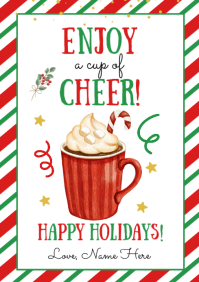 White Joyful Enjoy A Cup Of Cheer Gift Tag A4 template