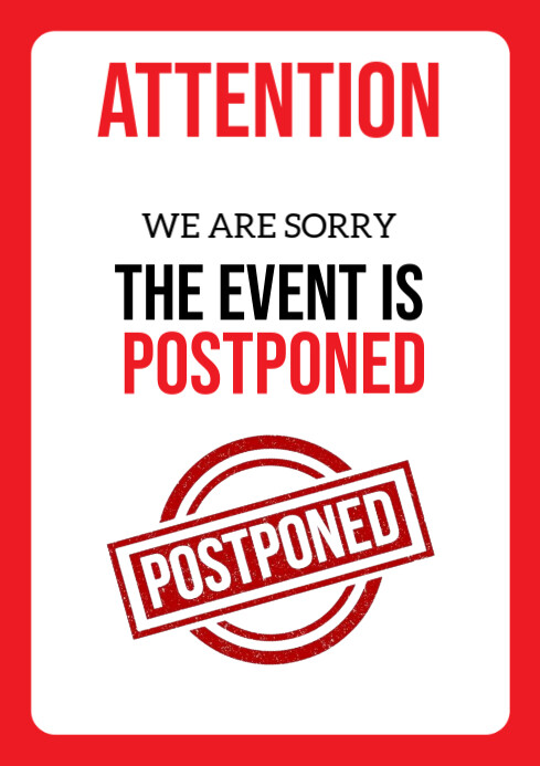 Postpone Event Example White Joyful Event Postponed A4 Template | PosterMyWall