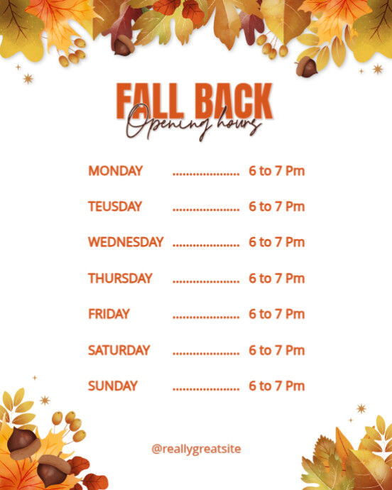 White Joyful Fall Back Opening Hours  Instagram Portrait template