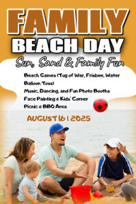 White Joyful Family Beach Day Poster template