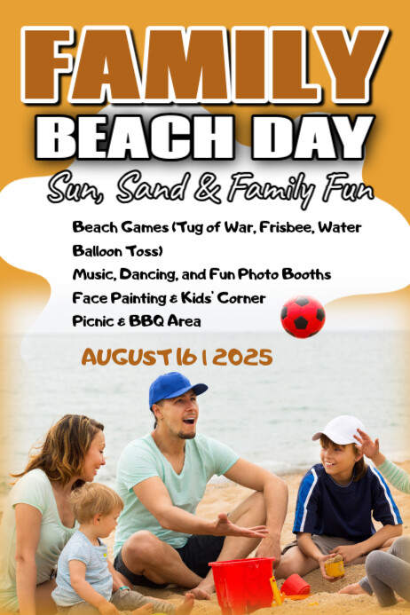 White Joyful Family Beach Day Poster Cartaz template