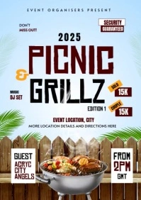 White Joyful Family Picnic Grill Poster A3 template