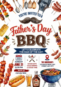 White Joyful Father's Day BBQ A4 template