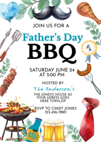 White Joyful Father's Day BBQ A6 template