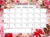 Joyful February Calendar 2026/2027/2028/2029/2030/2031/2032/2033/2034 ...