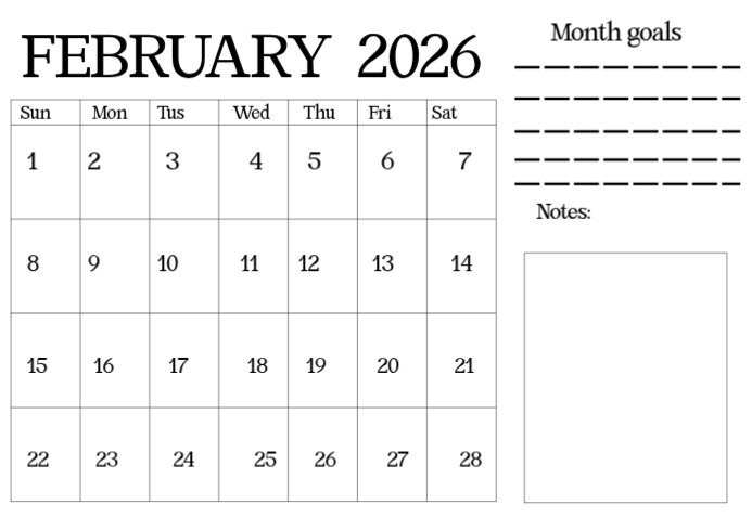 Copy of White Joyful February Calender 2026 A4 | PosterMyWall