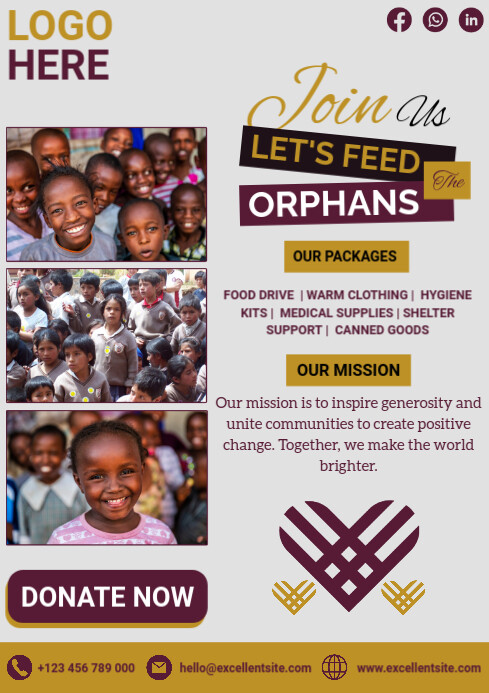 White Joyful Feed The Orphans A4 Template | PosterMyWall