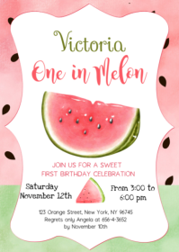 White First Birthday Celebration A6 Template