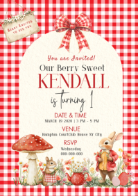 White Joyful First Birthday Invitation A4 template