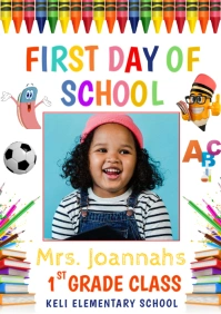 White Joyful First Day of School Photo Frame A2 template