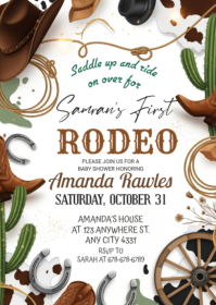 White Joyful First Rodeo Invitatio A6 template