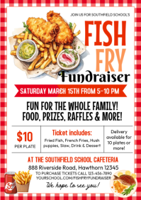 White Joyful Fish Fry Fundraiser A4 template