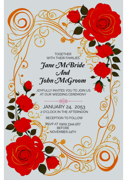 White Joyful Floral Wedding Invitation Card A6 Template | PosterMyWall