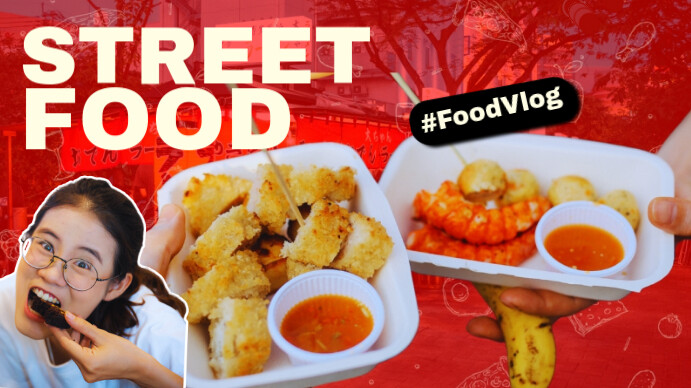White Joyful Foodie/vedio/red/street/cute/vlogger/cooking/food/vlog/business Digital Display (16:9) template