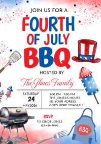 White Joyful Fourth of July BBQ A4 template