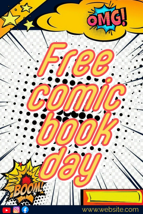 White Joyful Free Comic Book Day  Pinterest Graphic template
