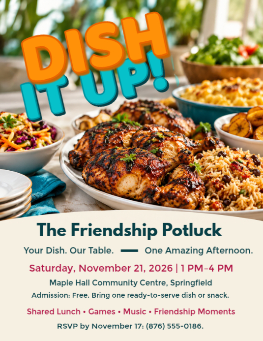 White Joyful Friendship Potluck Flyer Template | PosterMyWall