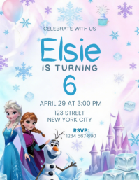 White Joyful Frozen Birthday Party Flyer template