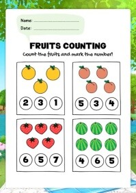 White Joyful Fruits Counting Seat Work A4 template