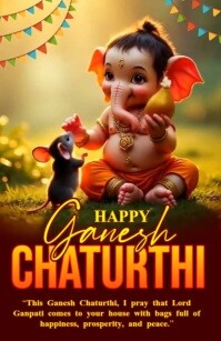Red Ganesh Chaturthi Celebration Demi-page de format Wide Template