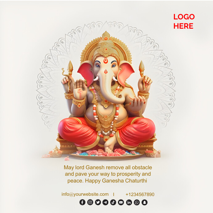 White Joyful Ganesha Chaturthi  Instagram Pos template