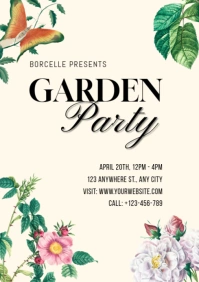 White Joyful Garden Party Invitation  A3 template