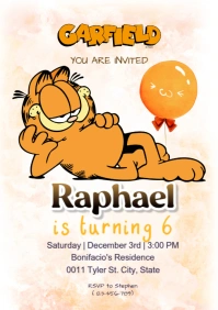 White Joyful Garfield Birthday Invitation A4 template