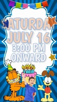 White Joyful Garfield Theme Birthday Invitati Digital Display (9:16) template