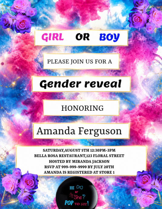 White Gender Reveal Flyers Template | PosterMyWall