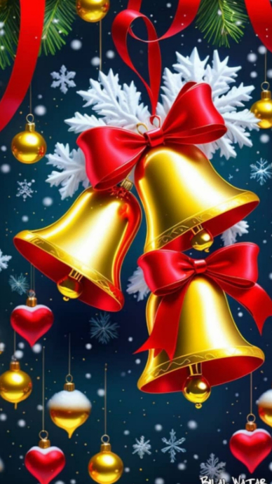 White Joyful Golden Christmas Bells With Red Ribbons Instagram Story ...