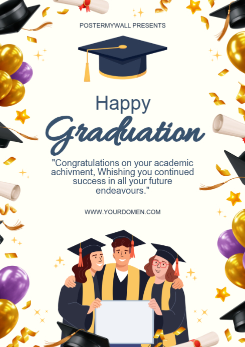 White Joyful Graduation Celebration A4 Template | PosterMyWall