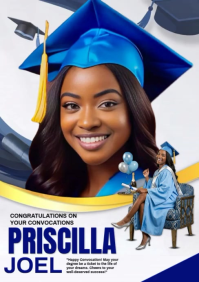 White Joyful Graduation Celebration A5 Video. Professional Navy Blue & Gold Graduation Convocation F template