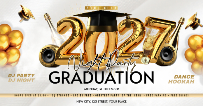 White Joyful Graduation Night Party Facebook Shared Image Template ...