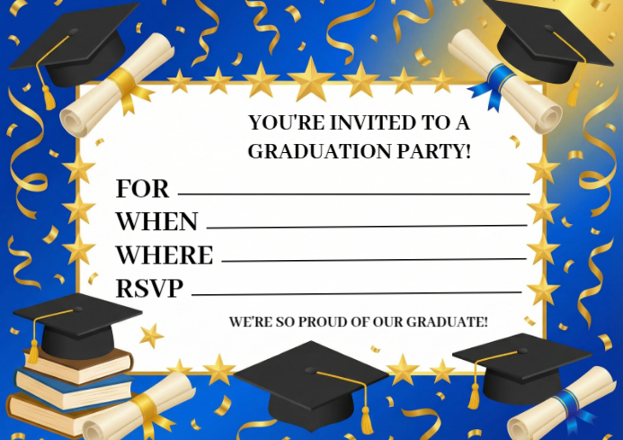 White Joyful Graduation Party Invitation A4 Template | PosterMyWall