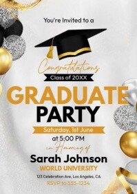 White Joyful Graduation Party Invitation A4 template