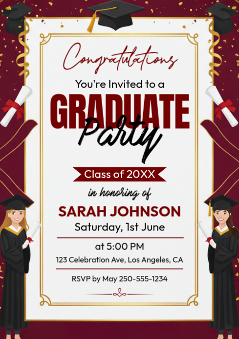 White Joyful Graduation Party Invitation A4 Templat | PosterMyWall