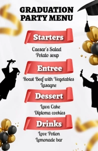 White Joyful Graduation Party Menu Template  Half Page Wide