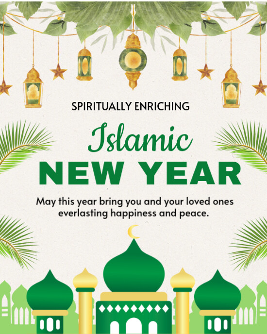 White Joyful Green And Cream Modern Islamic New Year Instagram Post Instagram Portrait template