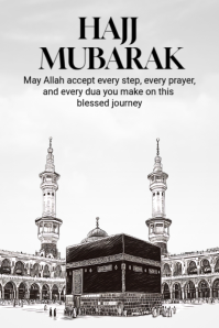 White Joyful Hajj Mubarak Wishes Card Poster template