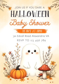 White Halloween Baby Shower A4 Template