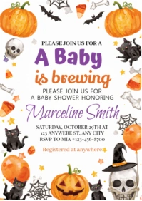 White Joyful Halloween Baby Shower Invitation A2 template