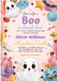 สีขาว Halloween Baby Shower Invitation A2 Template