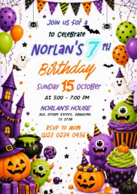 White Halloween Birthday Party A6 Template