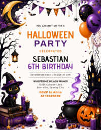 Hvid Halloween Birthday Party Ulotka Template