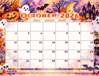 White October 2026 Halloween Calendar Volante Template