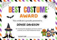 White Best Costume Award Certificate A4 Template