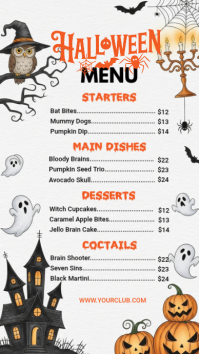 White Halloween Menu เรื่องราวบน Instagram Template
