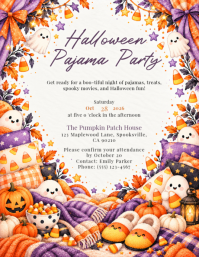 Biały Halloween Pajama Party Ulotka Template
