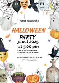 White Joyful Halloween Party A6 template