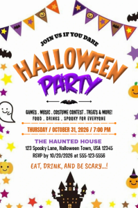 White Halloween Party Poster Template